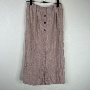 Flax by Angelheart Women's 100% Linen Midi‎ Skirt Elastic Waist Beige